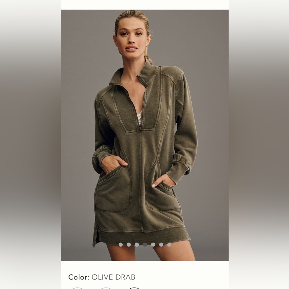 Daily Practice Meru Mini Dress Moss Olive Green XS NWT Anthropologie quarter zip